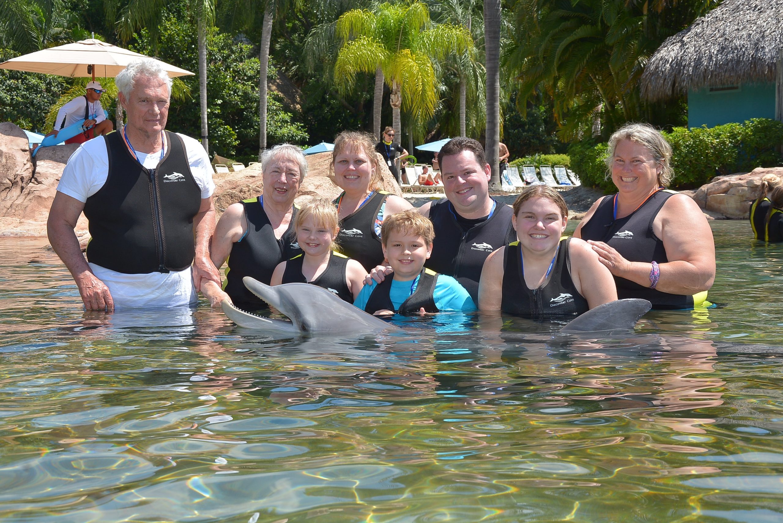 multi generation travel Discovery Cove Picture With Dolphin
