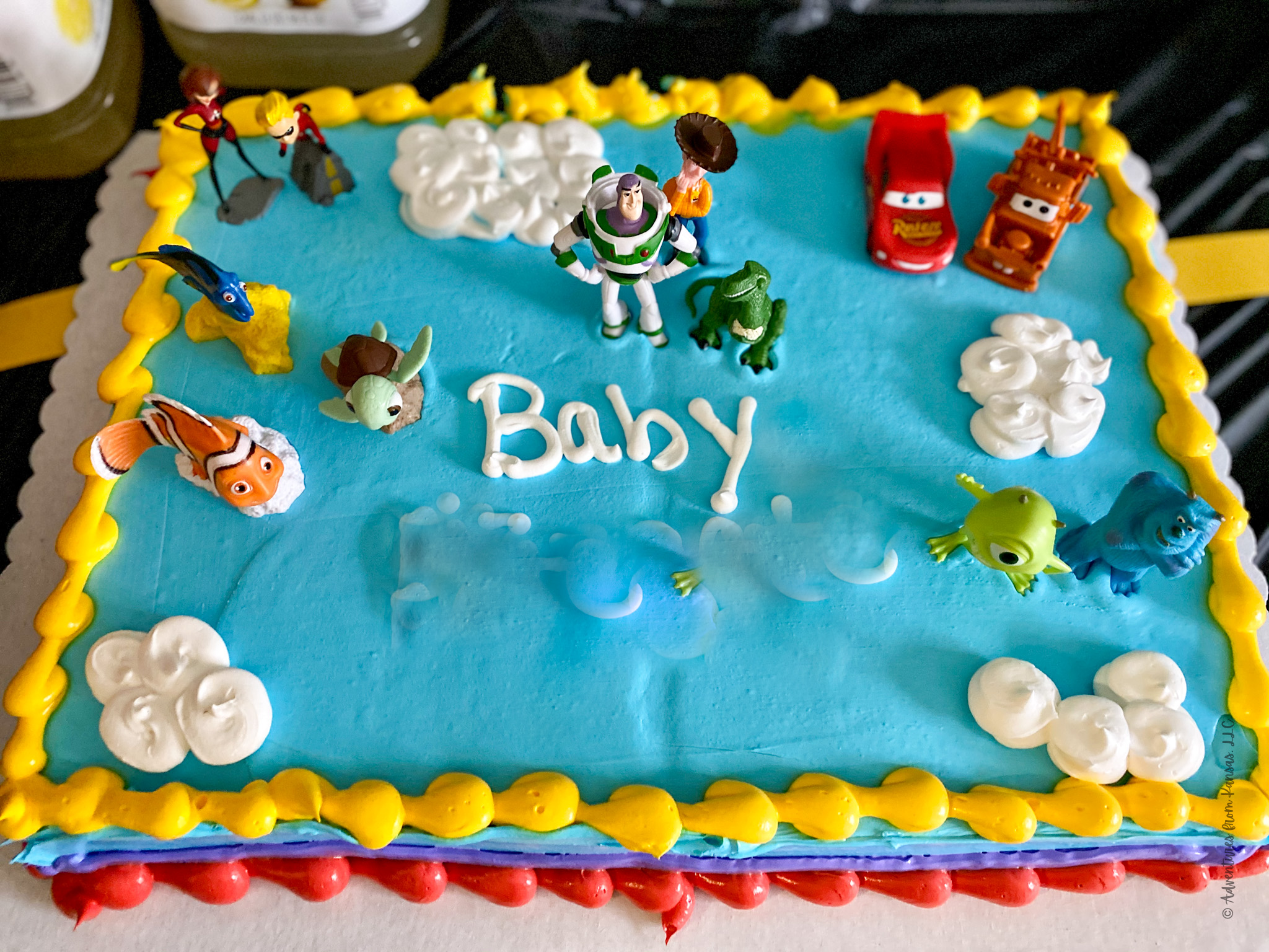 Pixar theme baby shower cake