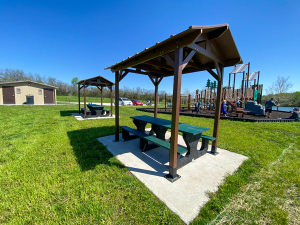 picnic table shelters and restrooms