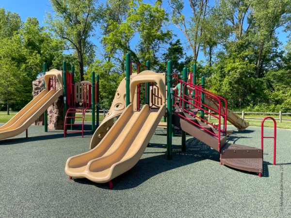 double slide and steps at playground at Mill Creek Streamway
