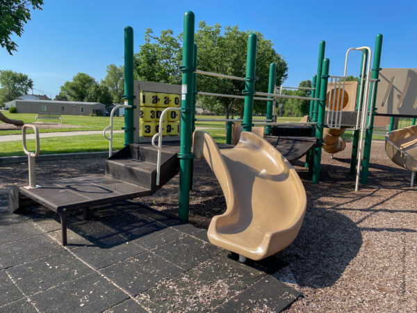 small slide off smaller playground at veterans memorial playground