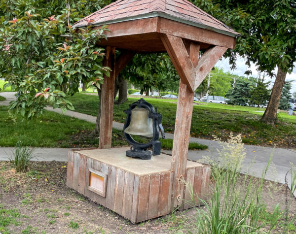 railroad bell on display at cornerstone Gardner 