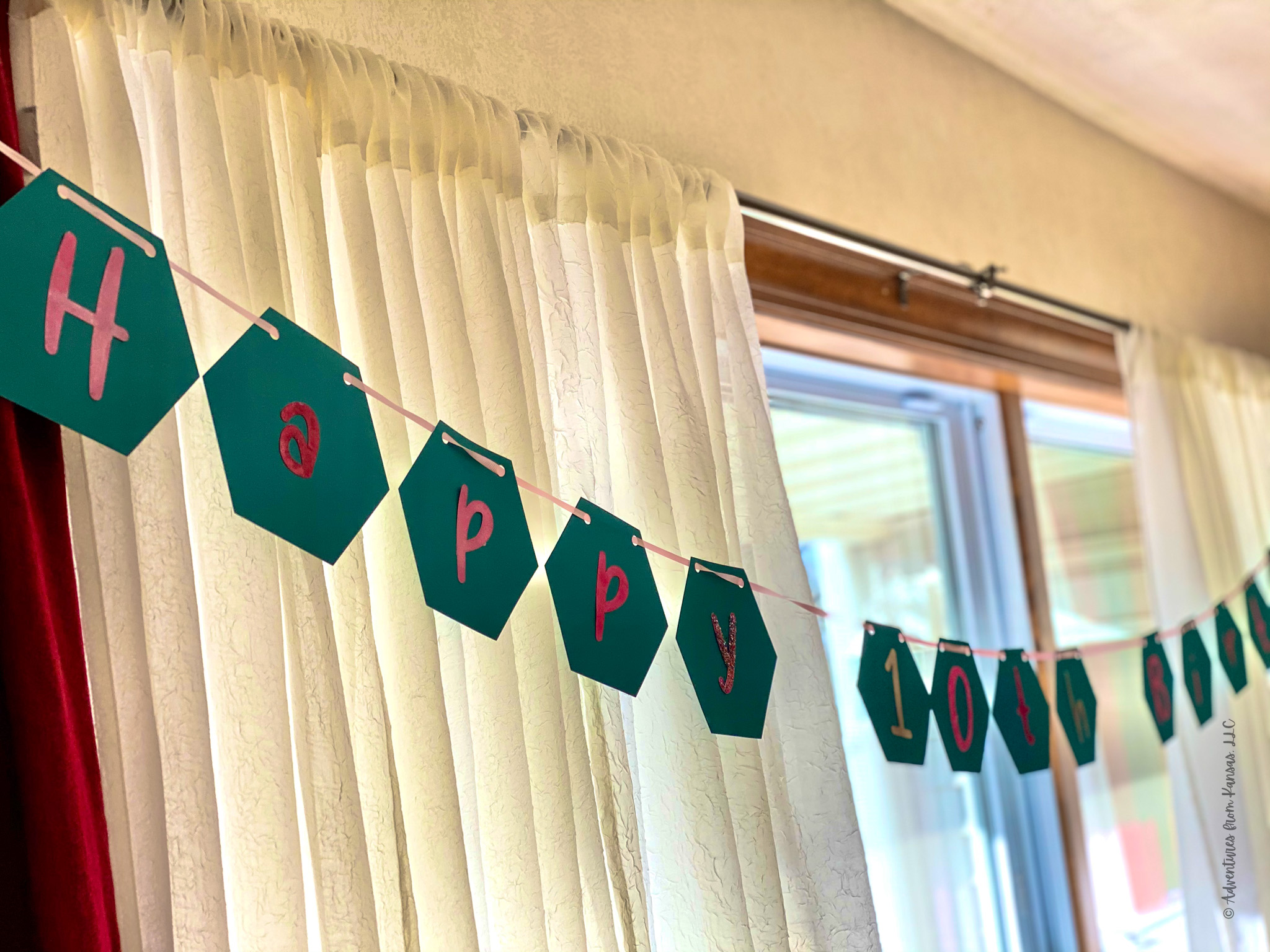 happy Birthday banner in pink and teal