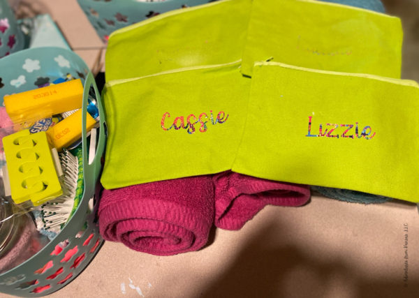lime green zipper bags with patterned HTV