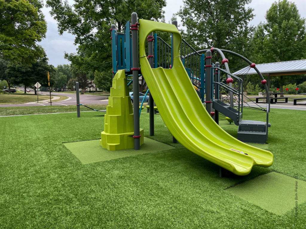 slides on Rosehill east playground and rock mountain 