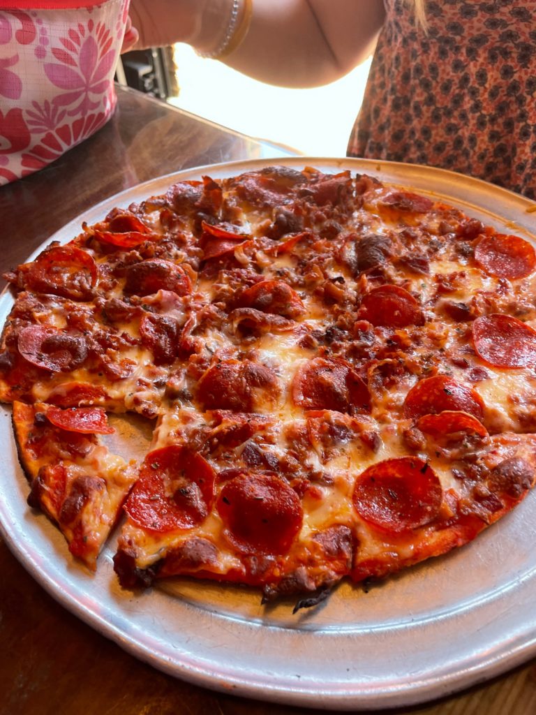 gluten free pepperoni and bacon pizza