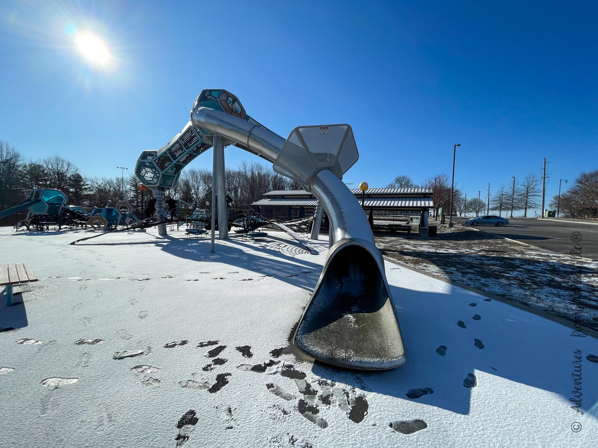Long Slide off the larger play structure at Wilbur young park