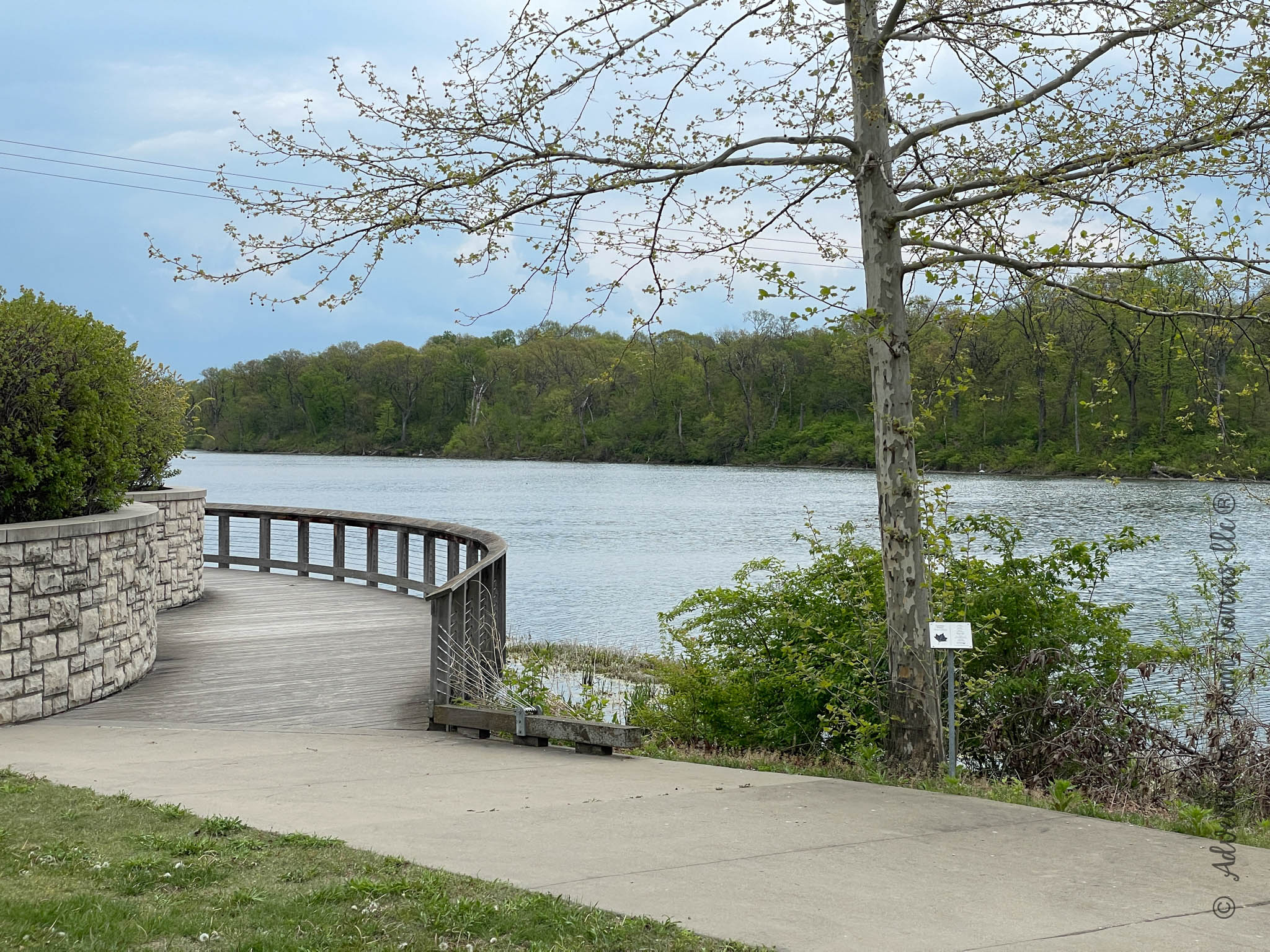 walk way around the lake with deck and concrete path at Black Hoof