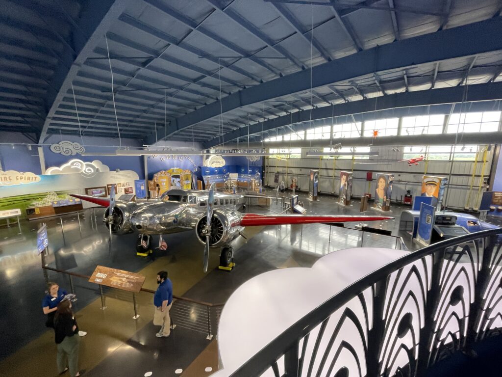 overview of Amelia Earhart hangar museum showing all of the main floor