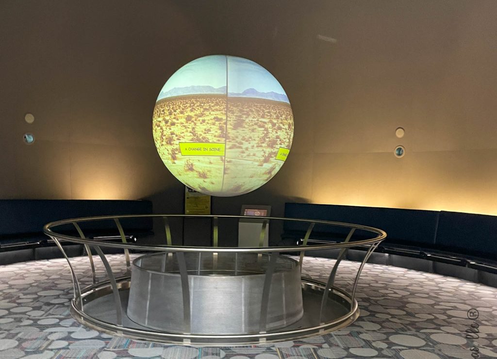 Globe World with video on it theatre room