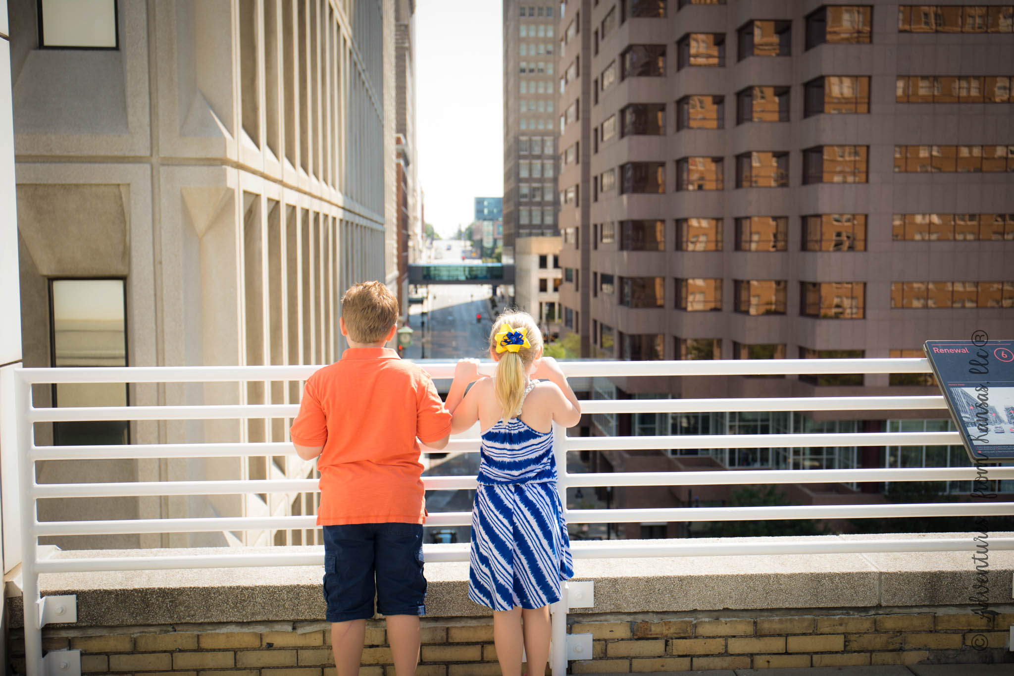 downtown Kansas City day, top of the library off the street cart. looking at the city.